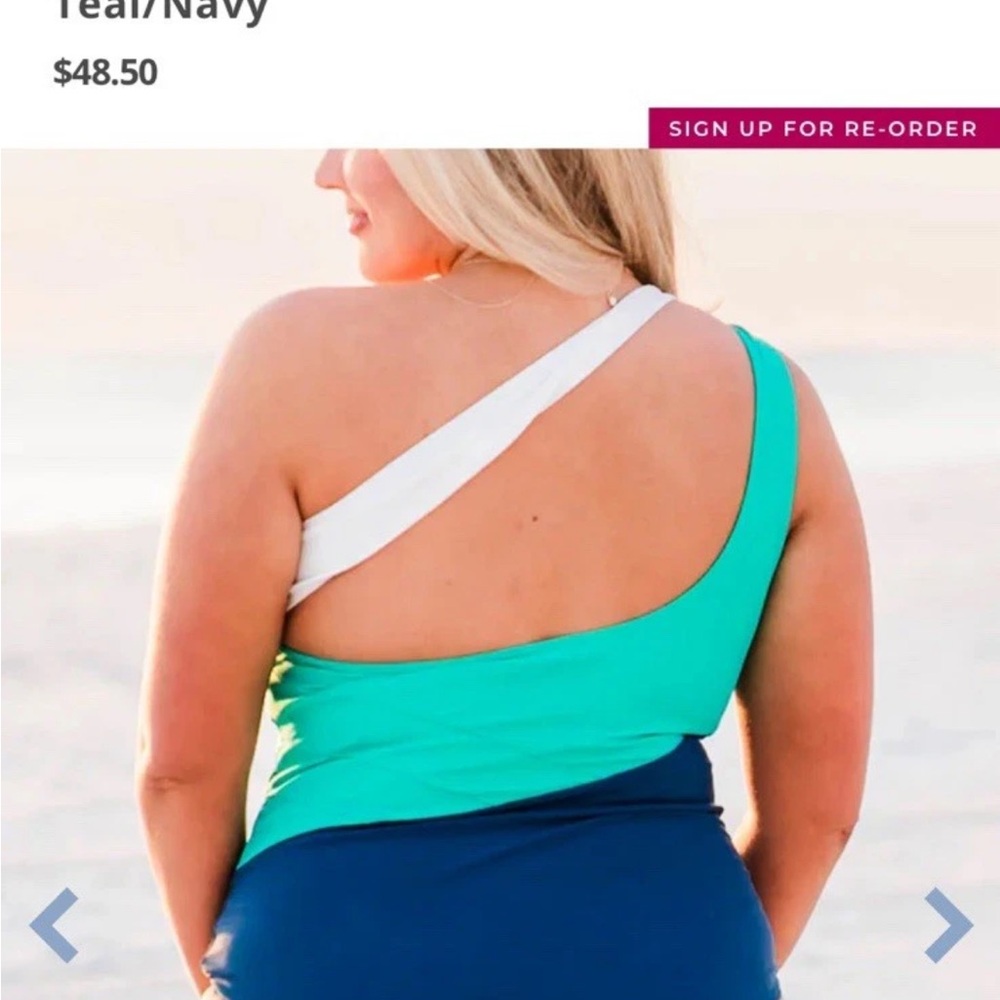 Chic Soul 3XL One Piece Swimsuit “Lead Me to the Beach” Teal Navy Plus Size - Picture 4 of 6